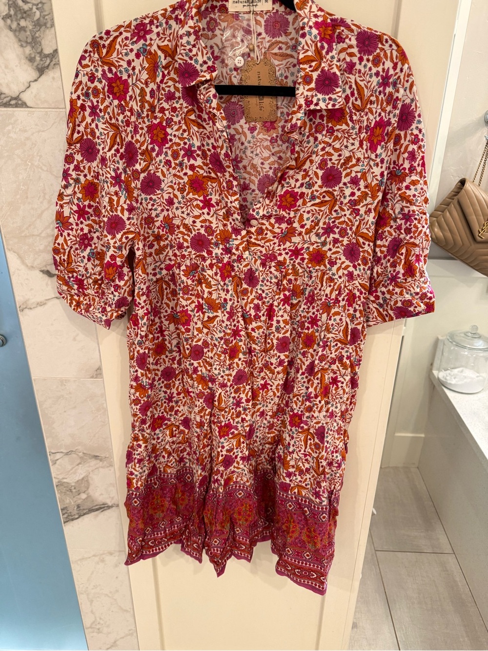 NATURAL LIFE Pink & Orange Floral V-Neck Tunic